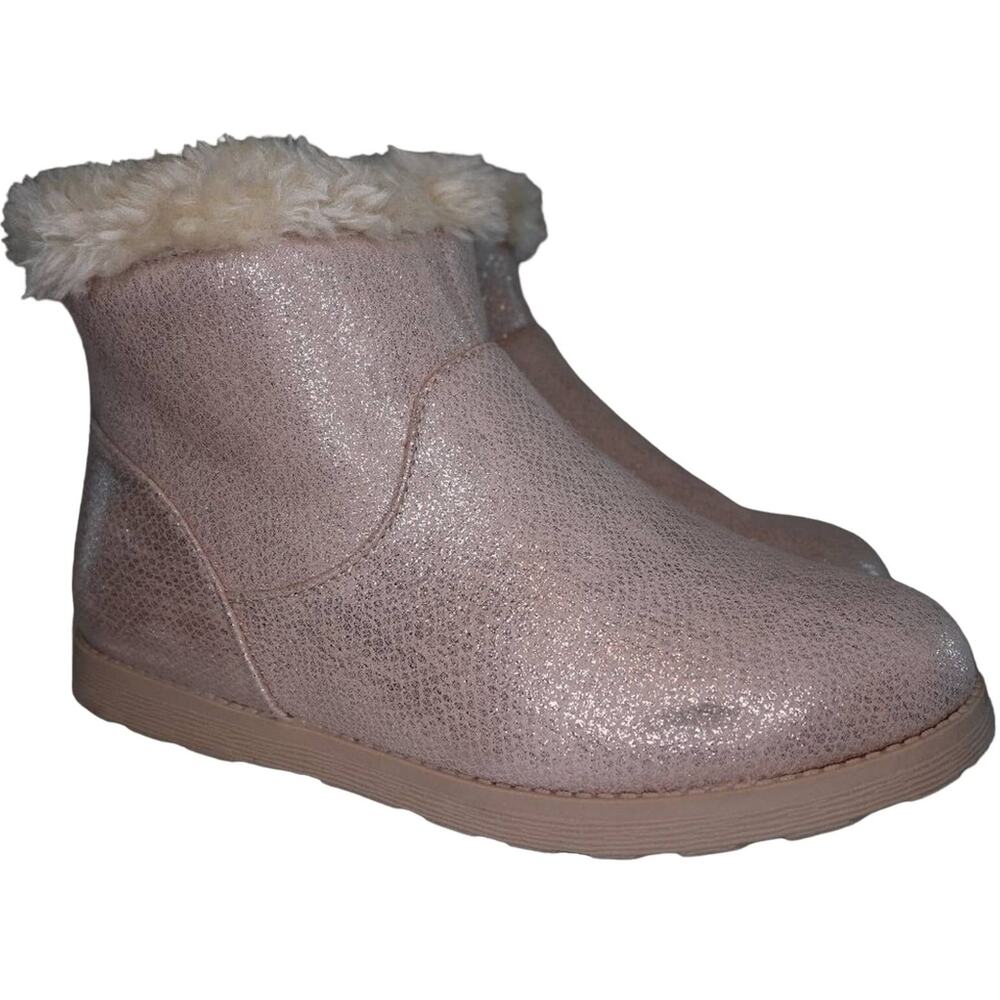 Cat & Jack Girls Pink Glitter Ankle Boots Faux Fur Cuff Winter Warm Kids Shoes 5